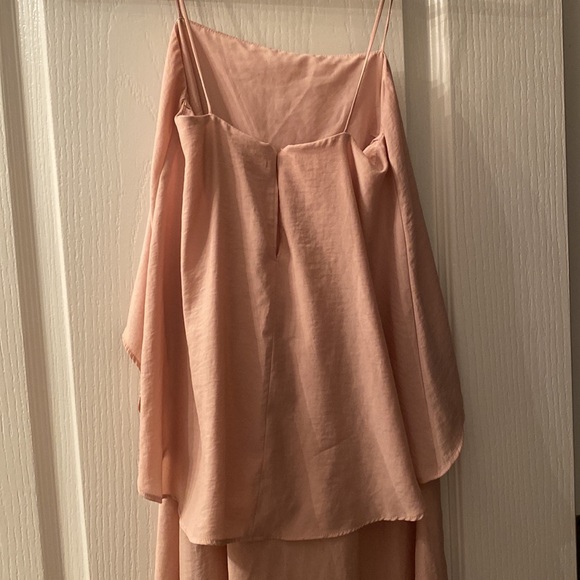 Banana Square Neck Spaghetti Strap Light Blush Pink Feminine Romantic MIDI Dress - Picture 8 of 9